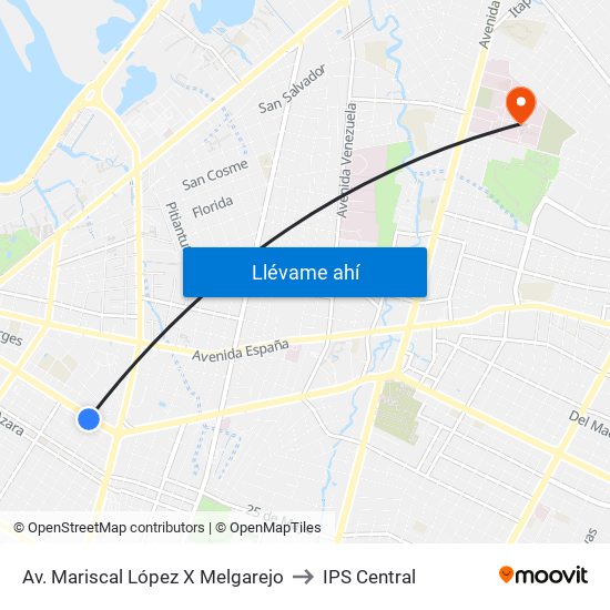 Av. Mariscal López X Melgarejo to IPS Central map