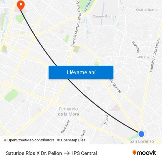 Saturios Ríos X Dr. Pellón to IPS Central map