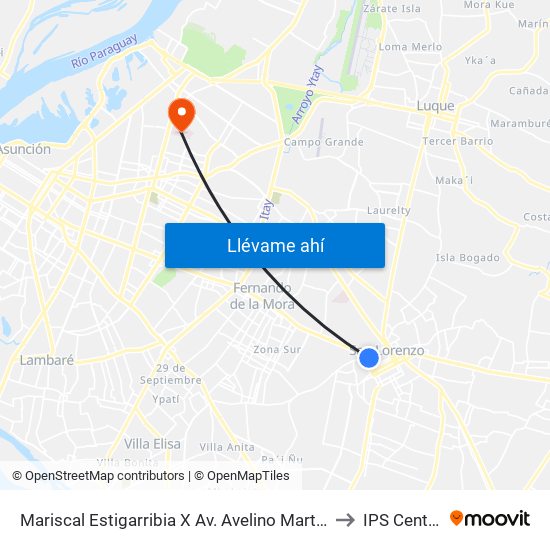 Mariscal Estigarribia X Av. Avelino Martínez to IPS Central map