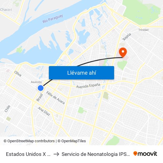 Estados Unidos X Azara to Servicio de Neonatologia IPS Central map