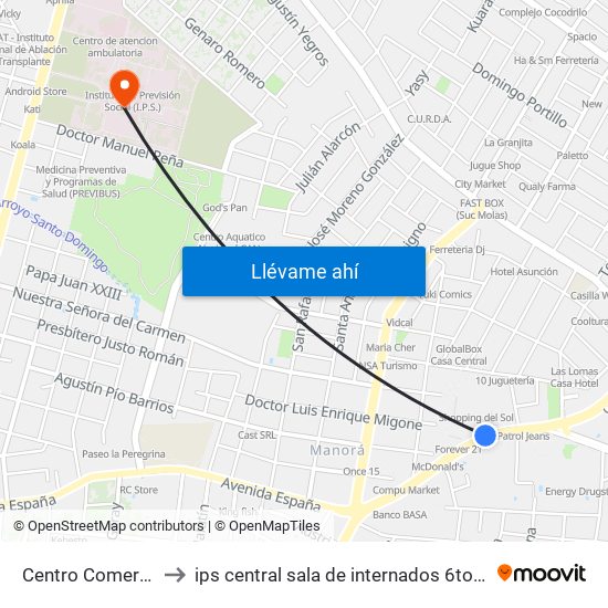 Centro Comercial to ips central sala de internados 6to piso map
