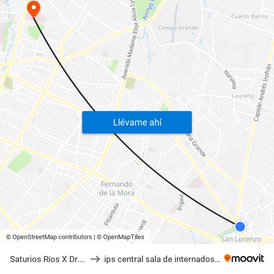 Saturios Ríos X Dr. Pellón to ips central sala de internados 6to piso map