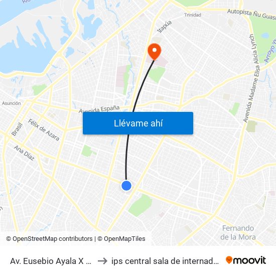 Av. Eusebio Ayala X Nazareth to ips central sala de internados 6to piso map