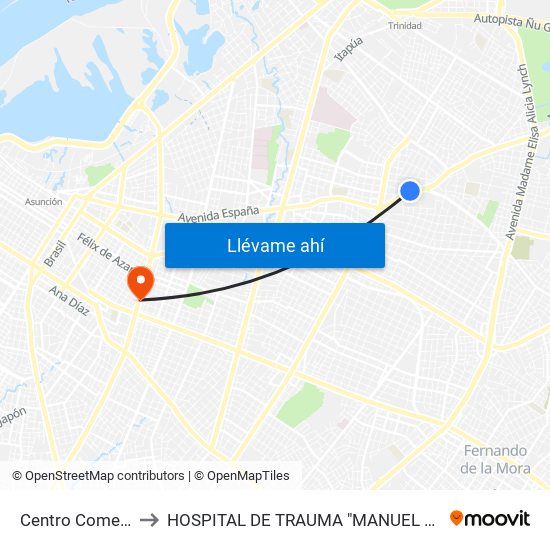 Centro Comercial to HOSPITAL DE TRAUMA "MANUEL  GIAGNI " map