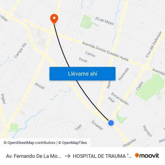Av. Fernando De La Mora X Av. Argentina to HOSPITAL DE TRAUMA "MANUEL  GIAGNI " map