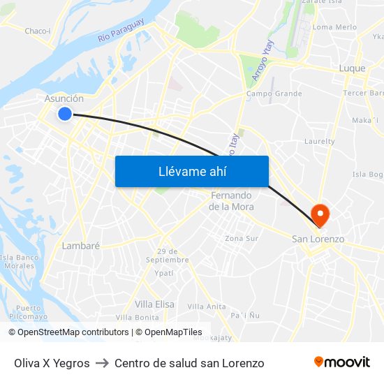 Oliva X Yegros to Centro de salud san Lorenzo map
