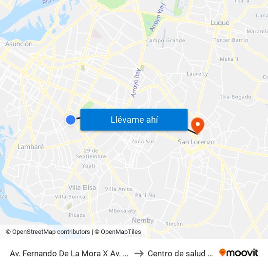 Av. Fernando De La Mora X Av. República Argentina to Centro de salud san Lorenzo map
