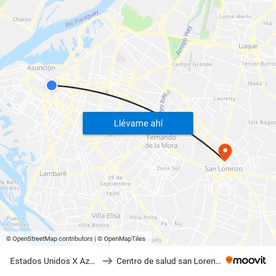 Estados Unidos X Azara to Centro de salud san Lorenzo map