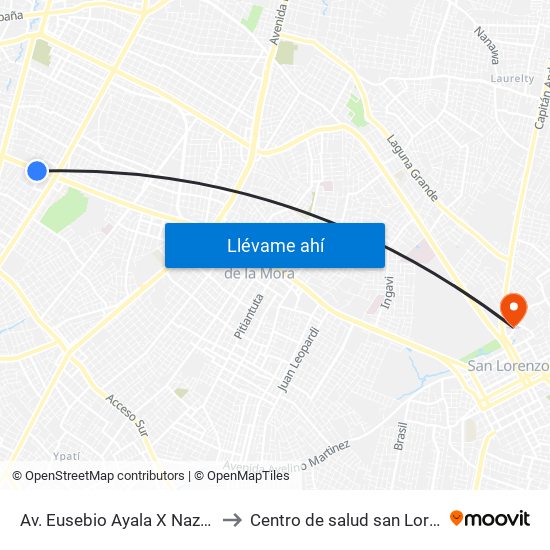 Av. Eusebio Ayala X Nazareth to Centro de salud san Lorenzo map