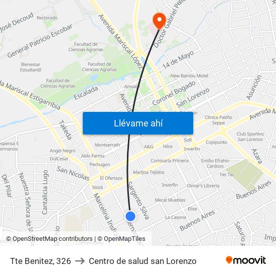 Tte Benitez, 326 to Centro de salud san Lorenzo map