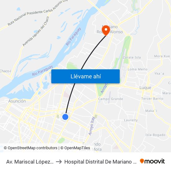 Av. Mariscal López X Bulnes to Hospital Distrital De Mariano Roque Alonso map