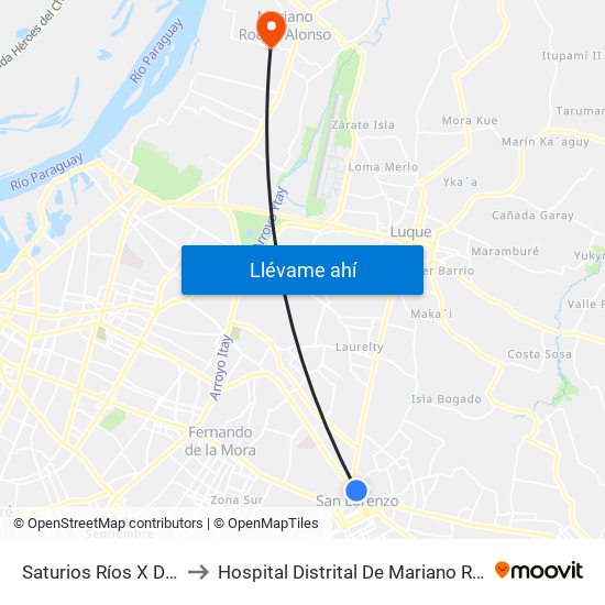 Saturios Ríos X Dr. Pellón to Hospital Distrital De Mariano Roque Alonso map