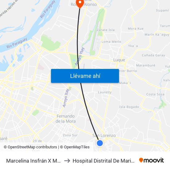 Marcelina Insfrán X Mcal. Estigarribia to Hospital Distrital De Mariano Roque Alonso map