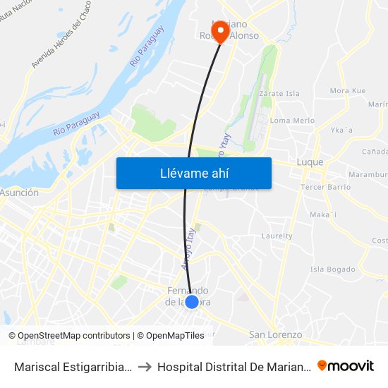 Mariscal Estigarribia X Boquerón to Hospital Distrital De Mariano Roque Alonso map