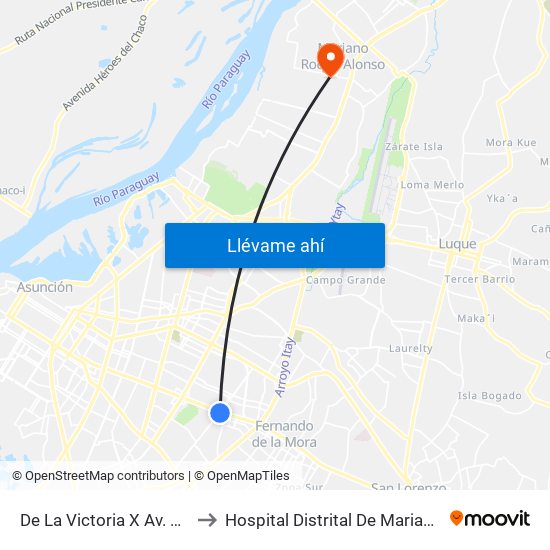 De La Victoria X Av. Eusebio Ayala to Hospital Distrital De Mariano Roque Alonso map