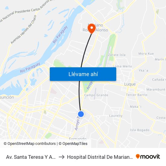 Av. Santa Teresa Y Arturo Pereira to Hospital Distrital De Mariano Roque Alonso map