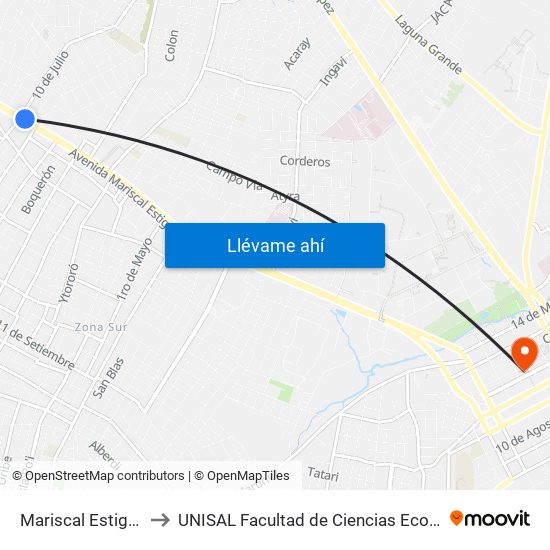Mariscal Estigarribia X 10 De Julio to UNISAL Facultad de Ciencias Económicas, Empresariales y Tecnológicas. map