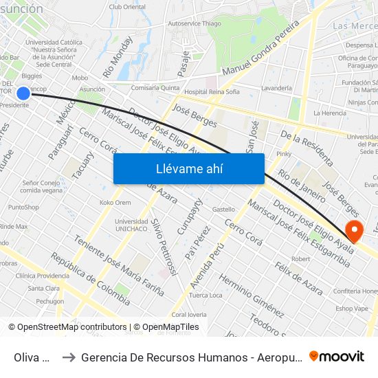 Oliva X Yegros to Gerencia De Recursos Humanos - Aeropuerto Internacional Silvio Pettirossi map