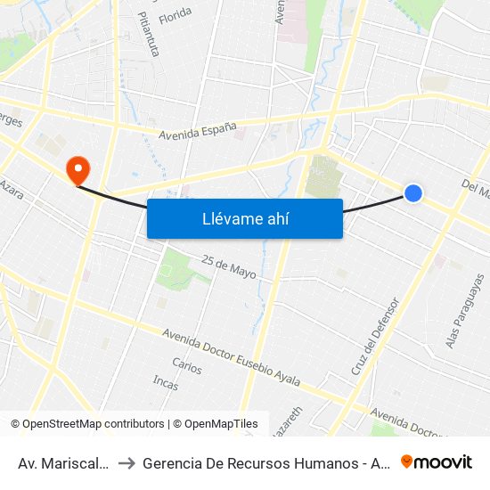 Av. Mariscal López X Bulnes to Gerencia De Recursos Humanos - Aeropuerto Internacional Silvio Pettirossi map