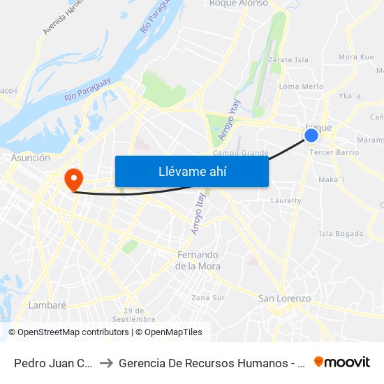 Pedro Juan Caballero X Herrera to Gerencia De Recursos Humanos - Aeropuerto Internacional Silvio Pettirossi map