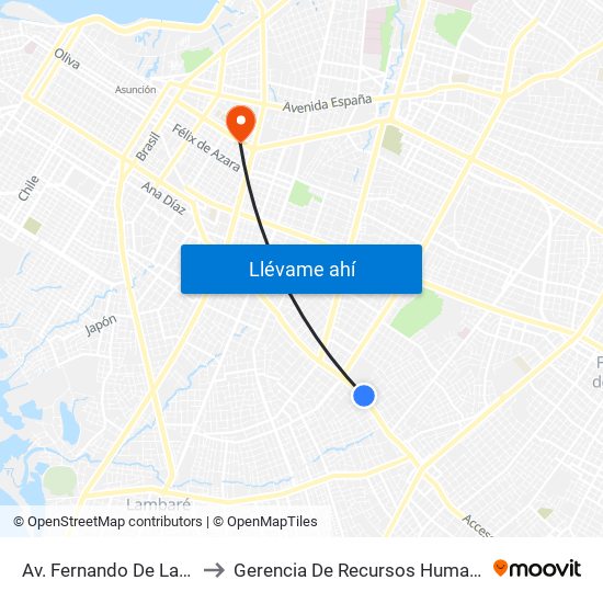 Av. Fernando De La Mora X Universitarios Del Chaco to Gerencia De Recursos Humanos - Aeropuerto Internacional Silvio Pettirossi map