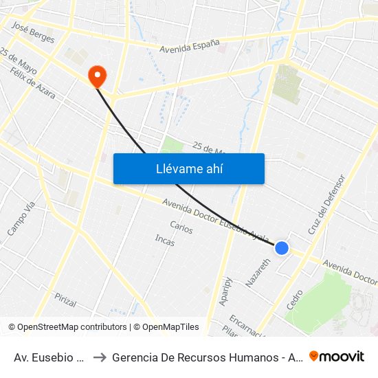 Av. Eusebio Ayala X Nazareth to Gerencia De Recursos Humanos - Aeropuerto Internacional Silvio Pettirossi map