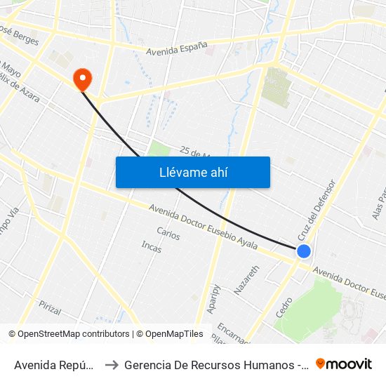 Avenida República Argentina, 1864 to Gerencia De Recursos Humanos - Aeropuerto Internacional Silvio Pettirossi map