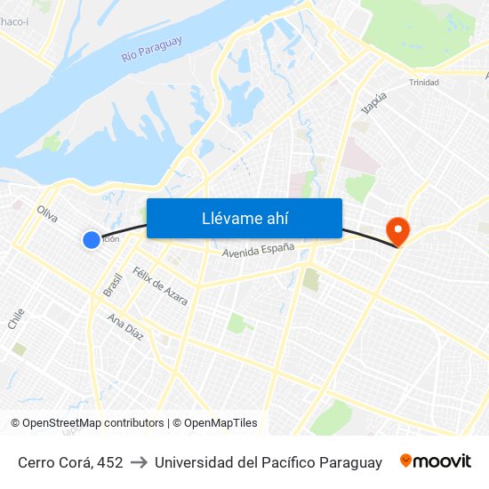 Cerro Corá, 452 to Universidad del Pacífico Paraguay map