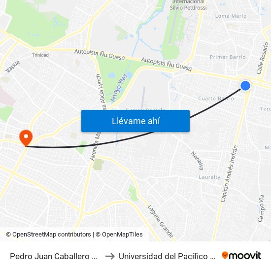 Pedro Juan Caballero X Herrera to Universidad del Pacífico Paraguay map