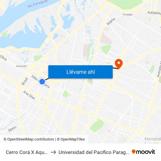 Cerro Corá X Aquino to Universidad del Pacífico Paraguay map