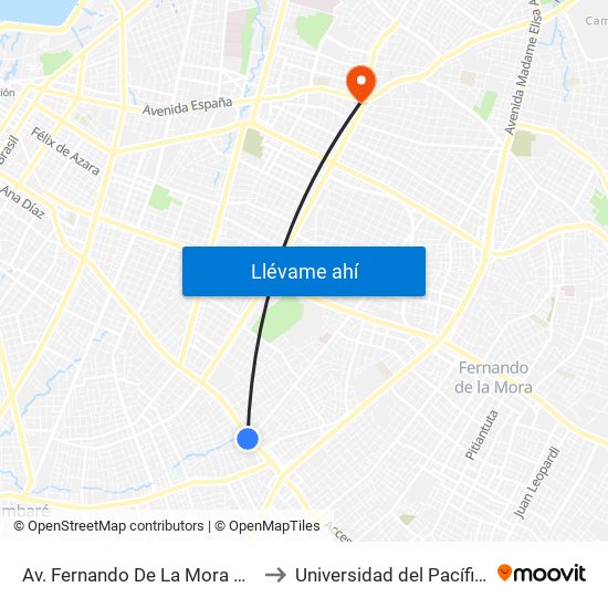 Av. Fernando De La Mora X De La Victoria to Universidad del Pacífico Paraguay map