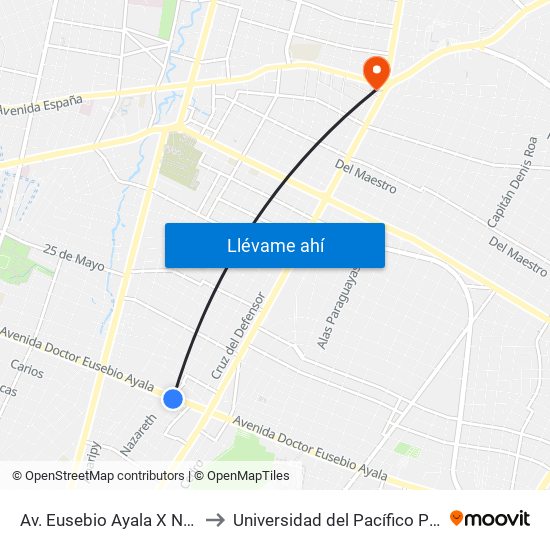 Av. Eusebio Ayala X Nazareth to Universidad del Pacífico Paraguay map