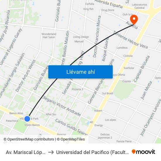 Av. Mariscal López X Bulnes to Universidad del Pacifico (Facultad de Odontologia) map