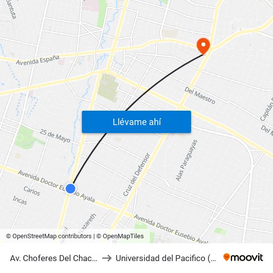 Av. Choferes Del Chaco X Av. Eusebio Ayala to Universidad del Pacifico (Facultad de Odontologia) map