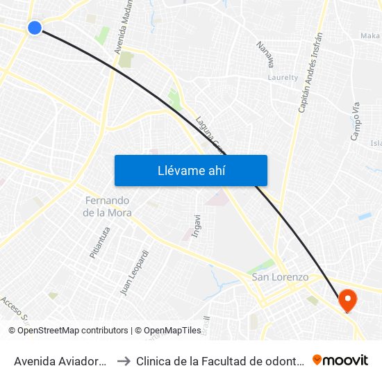 Avenida Aviadores Del Chaco, 1669 to Clinica de la Facultad de odontologia-Universidad del Pacifico map