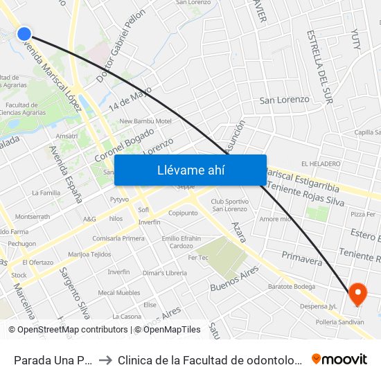 Parada Una Paseo Amelia to Clinica de la Facultad de odontologia-Universidad del Pacifico map