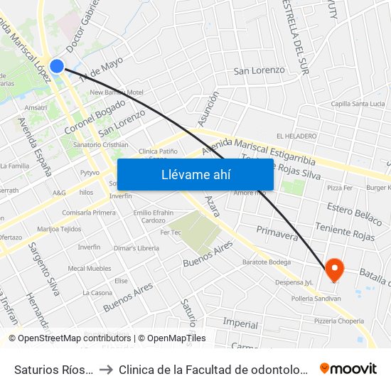 Saturios Ríos X Dr. Pellón to Clinica de la Facultad de odontologia-Universidad del Pacifico map