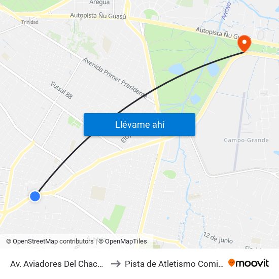 Av. Aviadores Del Chaco X Frutos De González to Pista de Atletismo Comite Olimpico Paraguayo map