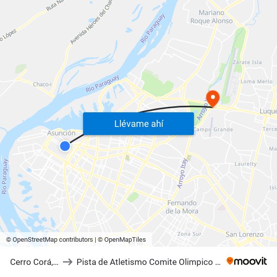 Cerro Corá, 452 to Pista de Atletismo Comite Olimpico Paraguayo map