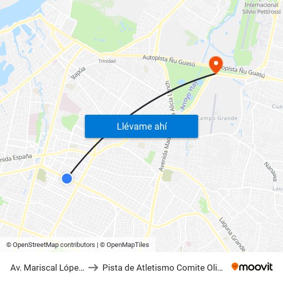 Av. Mariscal López X Bulnes to Pista de Atletismo Comite Olimpico Paraguayo map