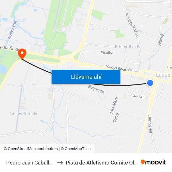 Pedro Juan Caballero X Herrera to Pista de Atletismo Comite Olimpico Paraguayo map