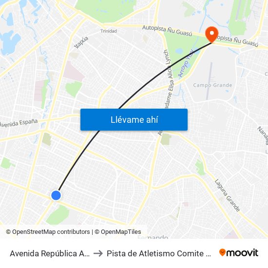 Avenida República Argentina, 1864 to Pista de Atletismo Comite Olimpico Paraguayo map