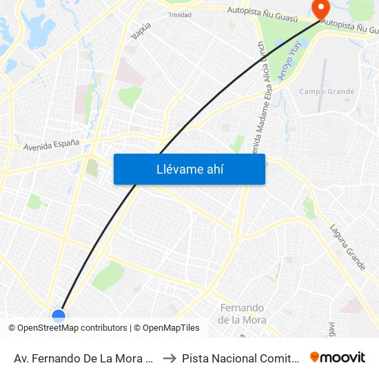 Av. Fernando De La Mora X Av. República Argentina to Pista Nacional Comite Olimpico Paraguayo map