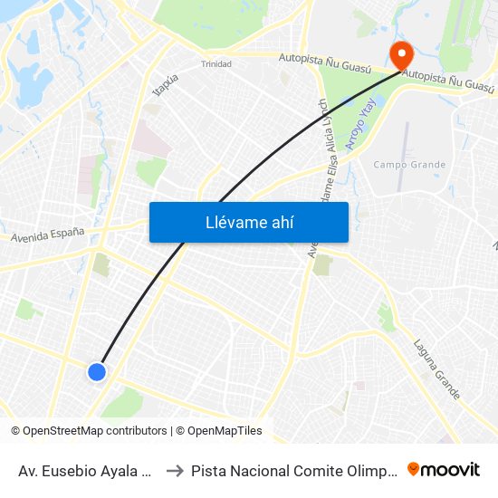 Av. Eusebio Ayala X Nazareth to Pista Nacional Comite Olimpico Paraguayo map