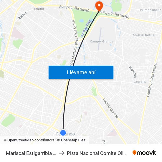 Mariscal Estigarribia X 10 De Julio to Pista Nacional Comite Olimpico Paraguayo map