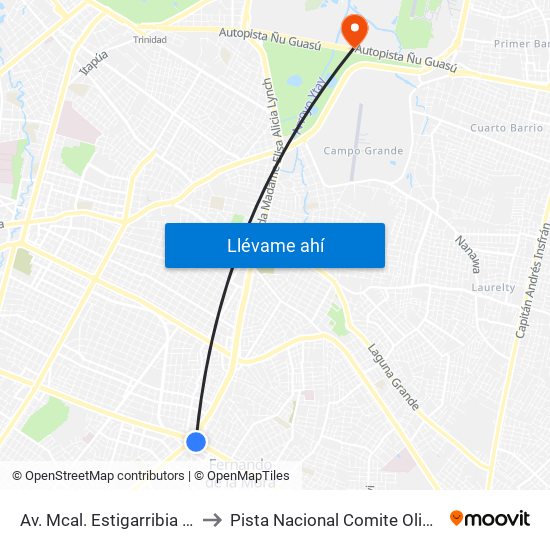 Av. Mcal. Estigarribia X 14 De Mayo to Pista Nacional Comite Olimpico Paraguayo map