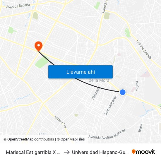 Mariscal Estigarribia X Atilio Galfre to Universidad Hispano-Guaraní (UHG) map