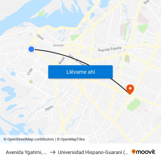 Avenida Ygatimi, 880 to Universidad Hispano-Guaraní (UHG) map