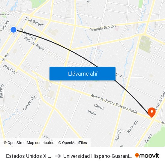 Estados Unidos X Azara to Universidad Hispano-Guaraní (UHG) map