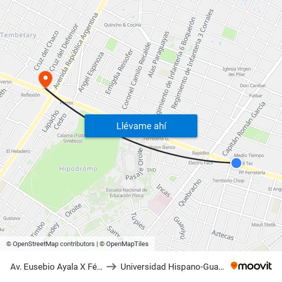 Av. Eusebio Ayala X Félix Lopéz to Universidad Hispano-Guaraní (UHG) map